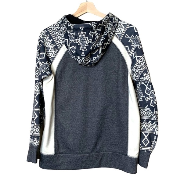 BURTON Durable Goods Heron Gray Cream Aztec Print Hoodie Kangaroo Pocket US Sz S - Picture 4 of 10